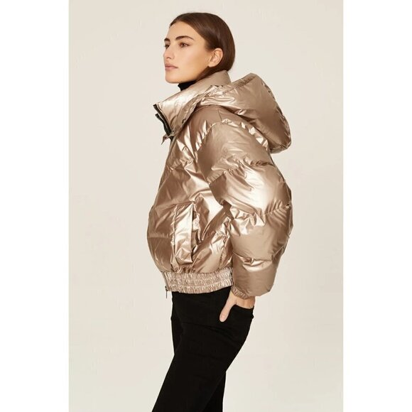 AllSaints Mika Metallic Puffer Gold Womens Size 4 - Picture 2 of 12